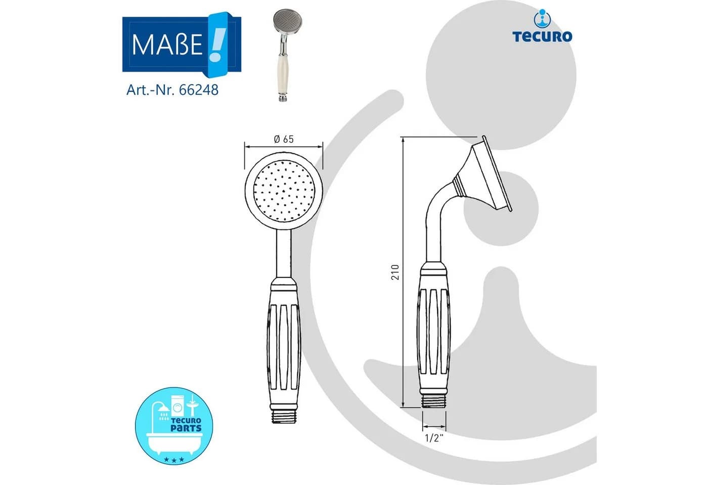 tecuro Duschbrause Nostalgie Handbrause 65 mm Silber Chrom - Bild 5