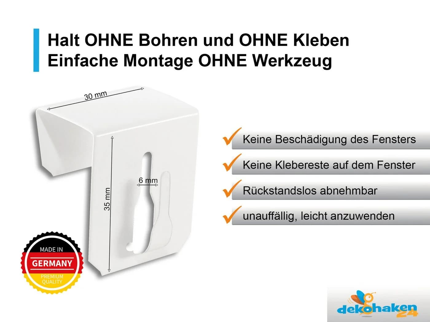 dekohaken24.de Metall-Fensterhaken Weiß Klemmfix bis 23mm - Bild 3