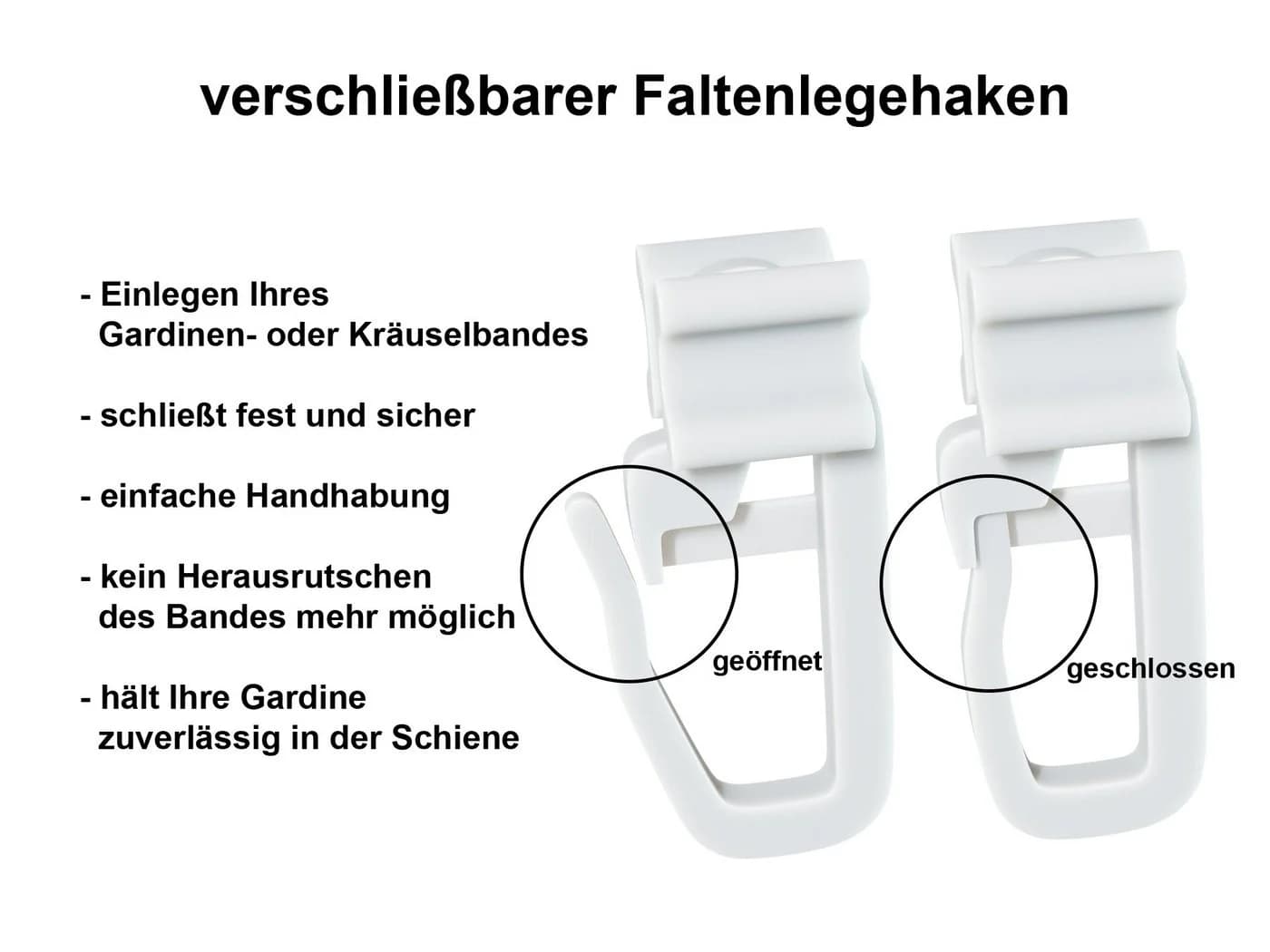 dekohaken24.de Gardinengleiter X-Gleiter Weiß 200er Set mit Faltenlegehaken - Bild 4