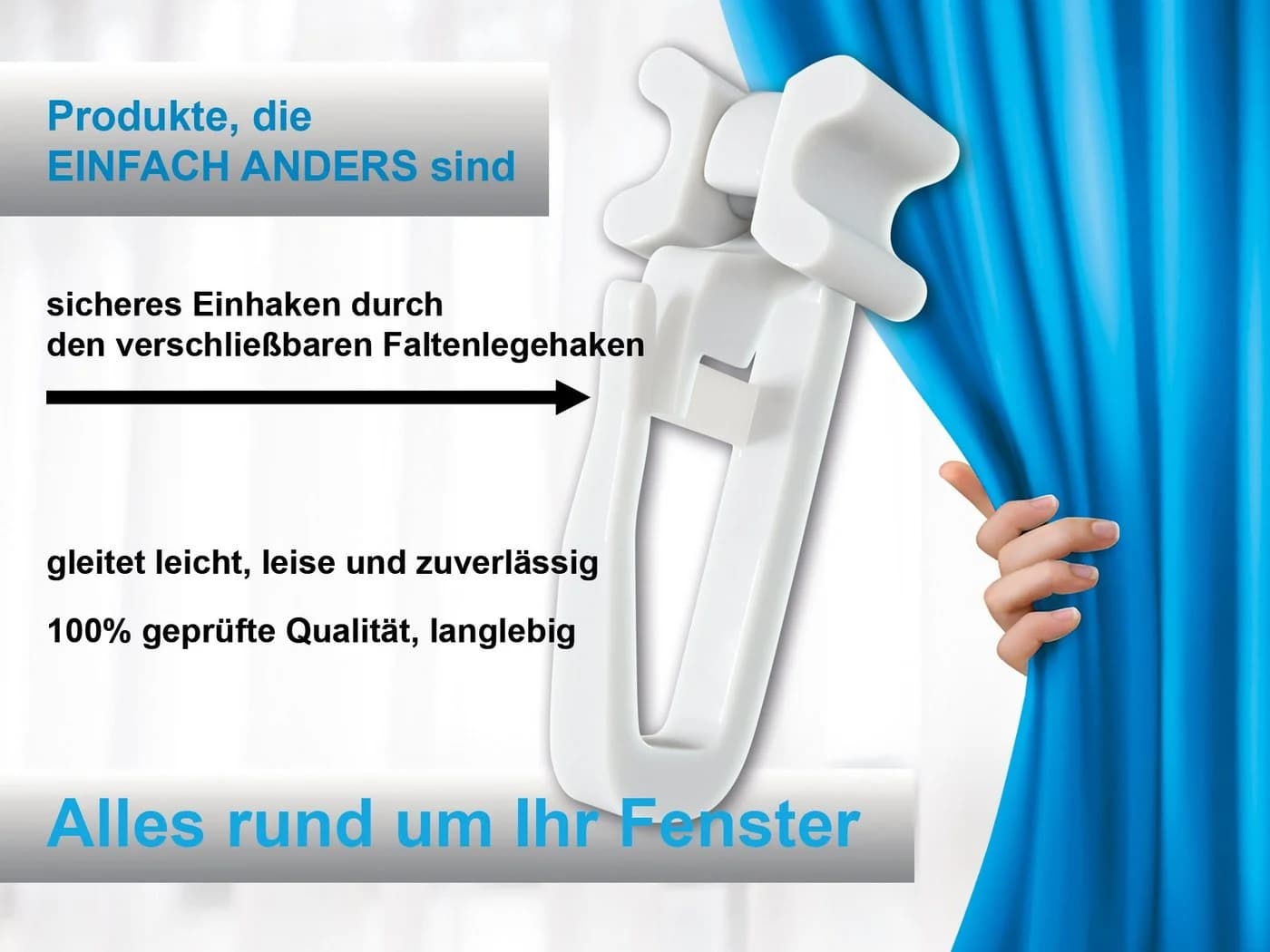 dekohaken24.de Gardinengleiter X-Gleiter Weiß 200er Set mit Faltenlegehaken - Bild 5