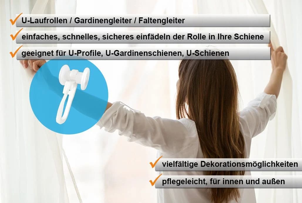dekondo Gardinengleiter U-Rollen 200-St. mit Faltenlegehaken - Bild 4