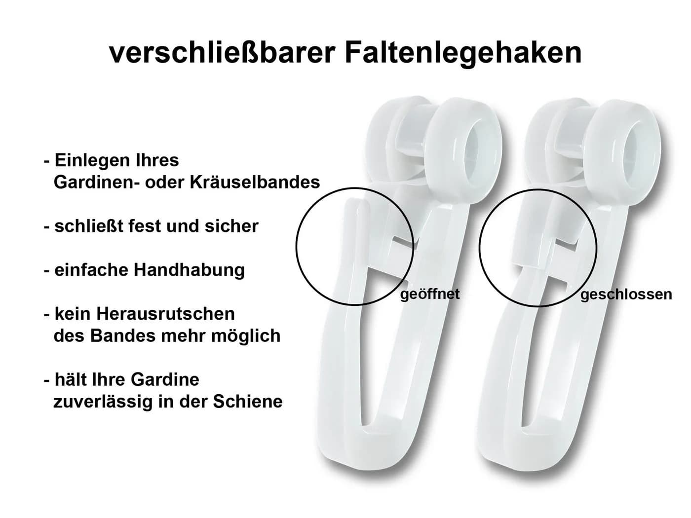 dekondo Gardinenröllchen 8mm - 100er Set mit Faltenlegehaken - Bild 4