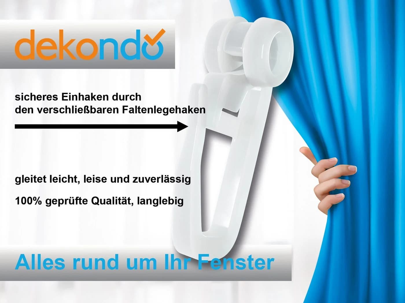dekondo Gardinenröllchen 8mm - 100er Set mit Faltenlegehaken - Bild 5