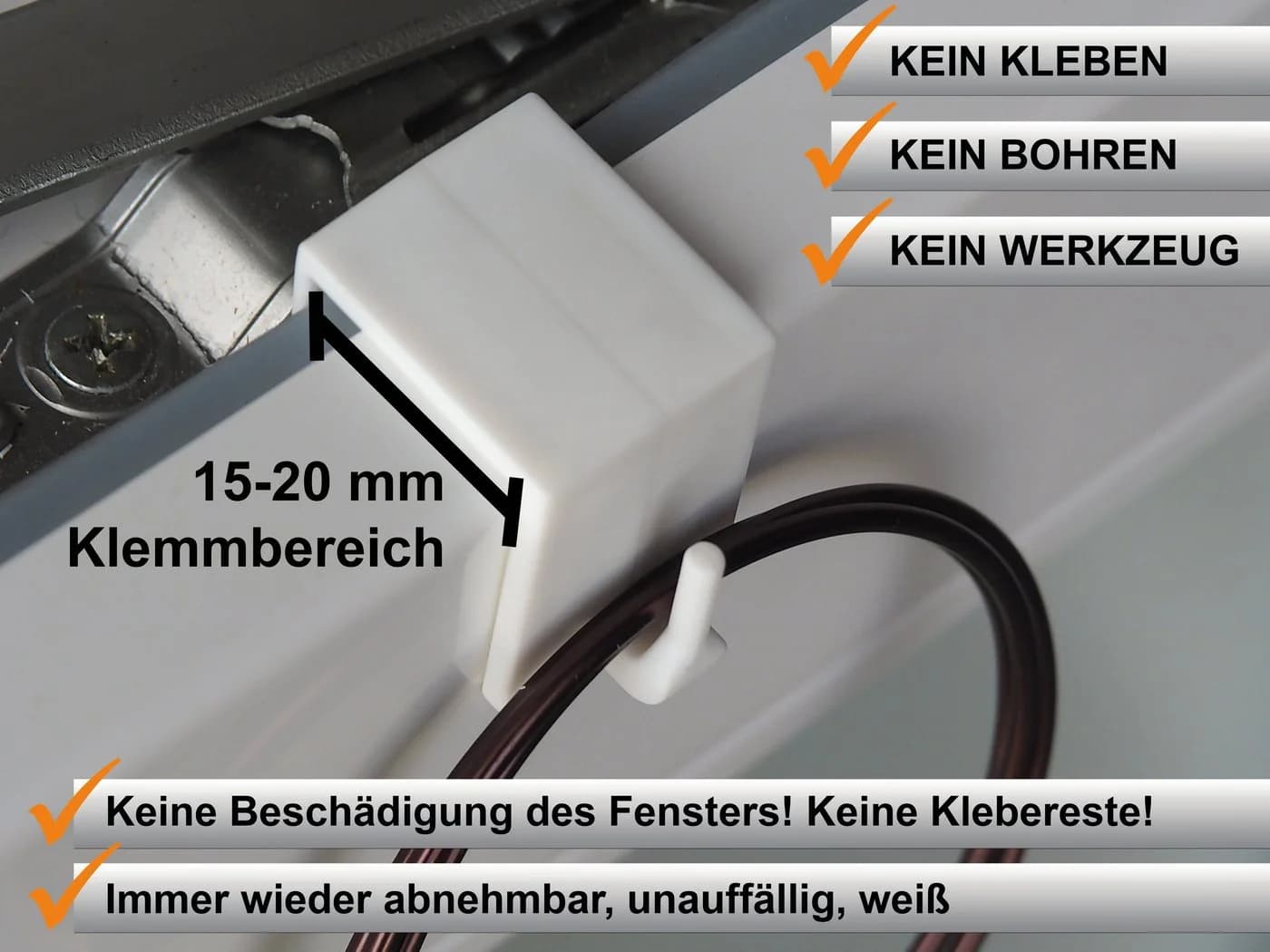 dekondo Fensterhaken 10er Set Weiß Klemmfix für Gardinenstangen 15-25mm - Bild 3