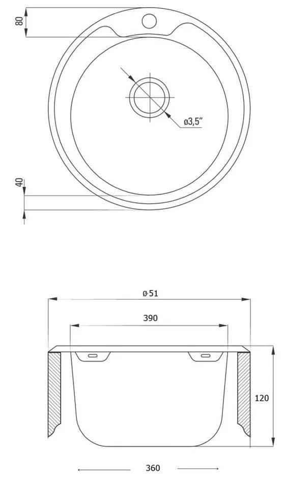 Faizee Möbel Edelstahl-Einbauspüle Rund Satin mit Siphon-Set - Bild 3