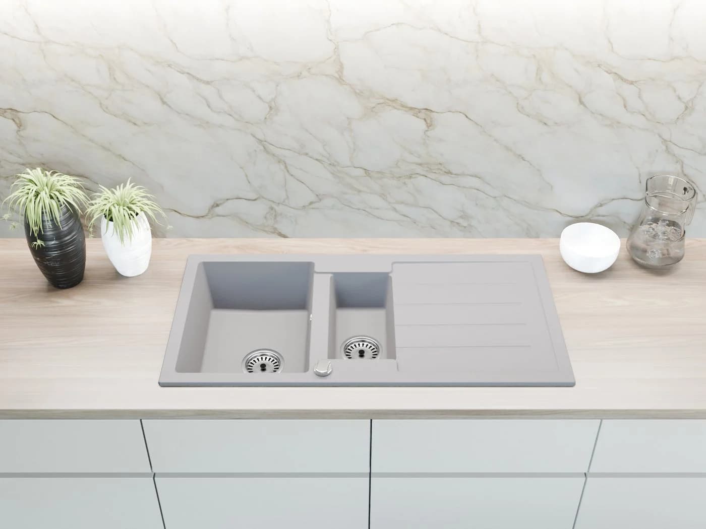 Faizee Möbel Granitspüle 100x50 cm Grau Modern