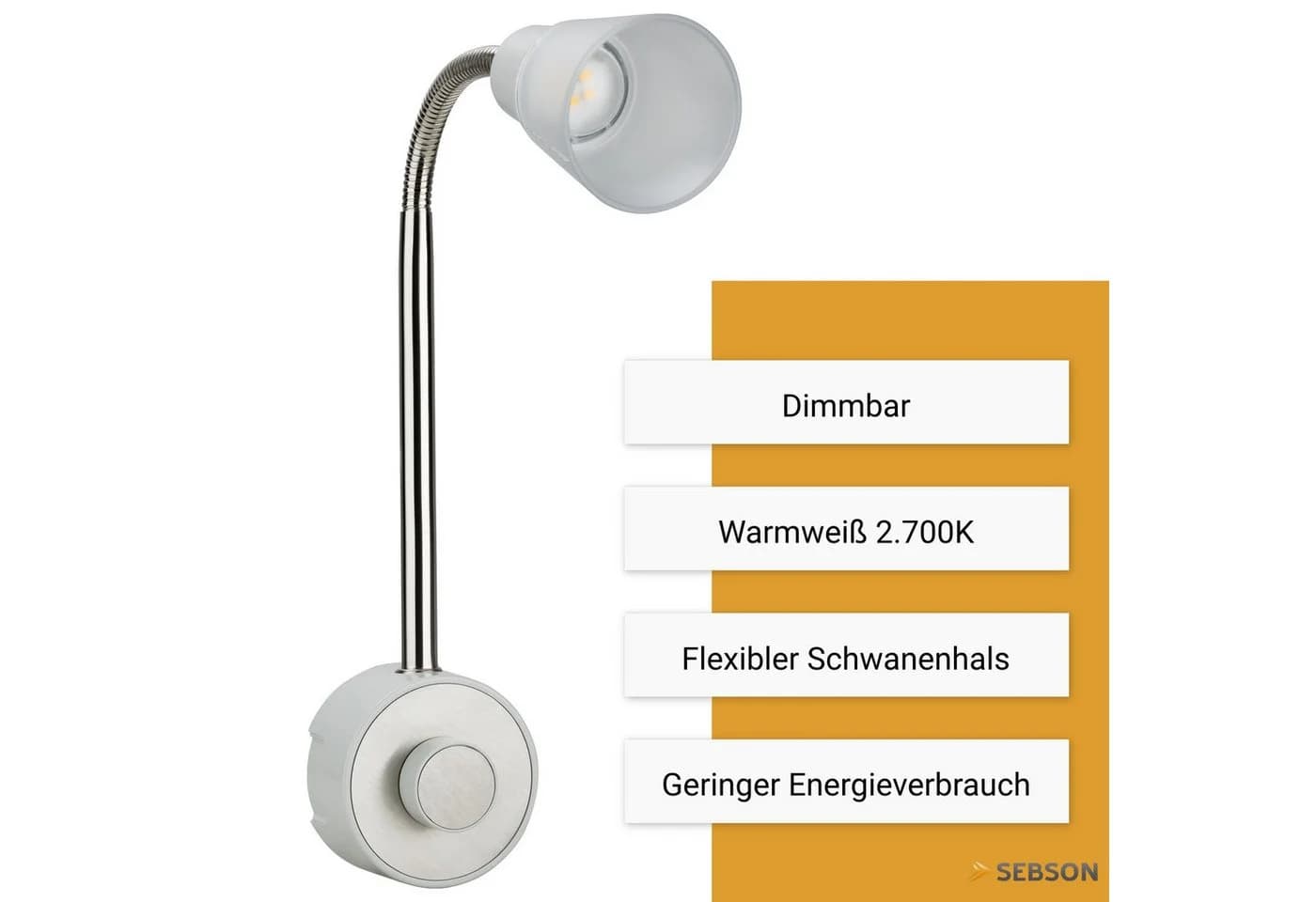 SEBSON LED Steckdosenleuchte Dimmbar Flexibel Silber - Bild 3