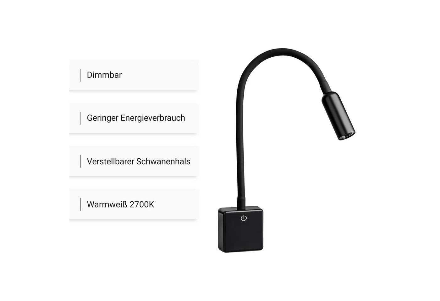 SEBSON LED Steckdosenleuchte Dimmbar Flexibel Schwarz - Bild 3