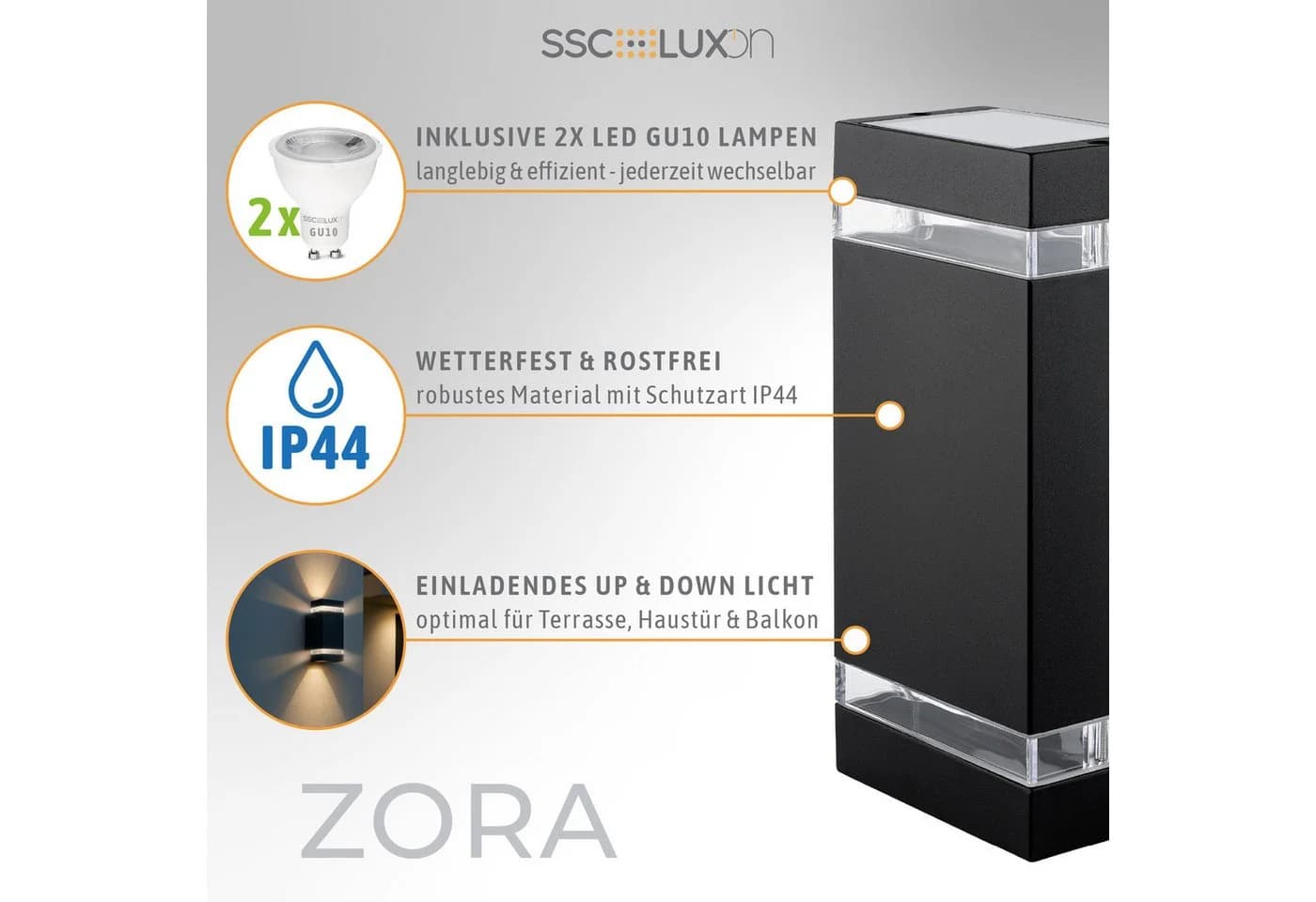 SSC-LUXon LED Außen-Wandleuchte ZORA Schwarz Up & Down Strahler - Bild 3