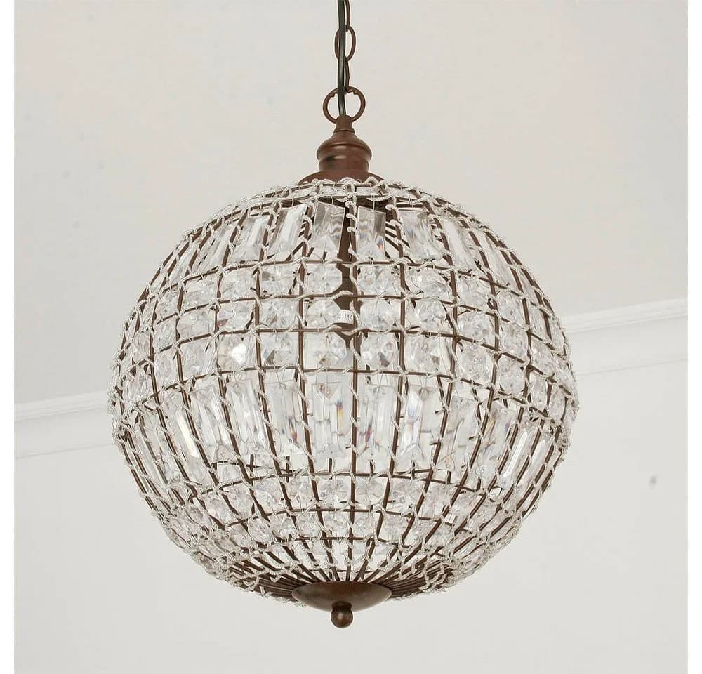 Grafelstein Hängeleuchte Kugellampe CRISTAL mit Kristallen D34cm antik braun