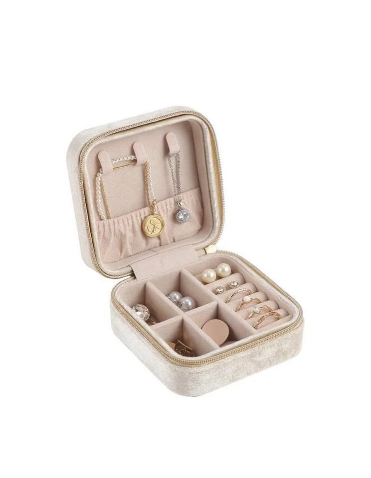 Paletti Schmuckkasten Schmuck-Etui Velours elegante Schmuckbox Reiseetui Beige - Bild 2