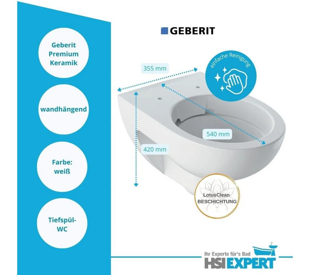 Geberit Renova Tiefspül-WC spülrandlos inkl. Sitz weiß Wandmontage