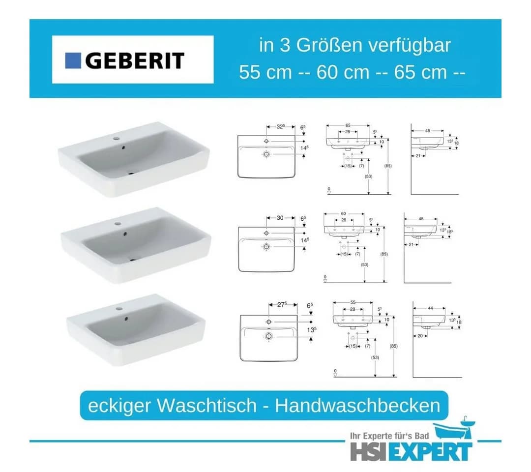 Geberit Renova Plan Waschtisch 60 cm Weiß mit LotusClean Beschichtung