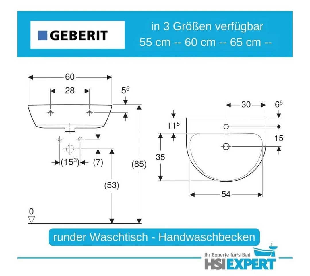 Geberit Renova Waschtisch 60cm Weiß Keramik Wandmontage