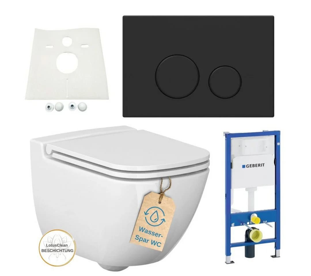 Geberit Vorwandelement WC mit Delta UP-Spülkasten und schwarzer Drückerplatte - Bild 2