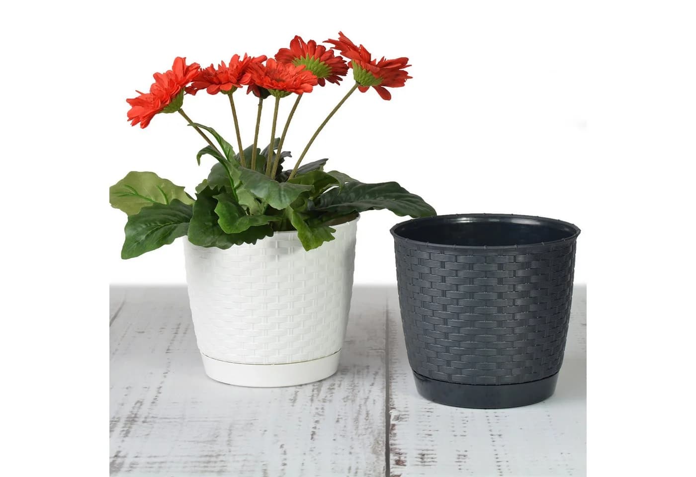 KAGM Blumentopf Übertopf mit Untersetzer in Rattan-Optik - Bild 3