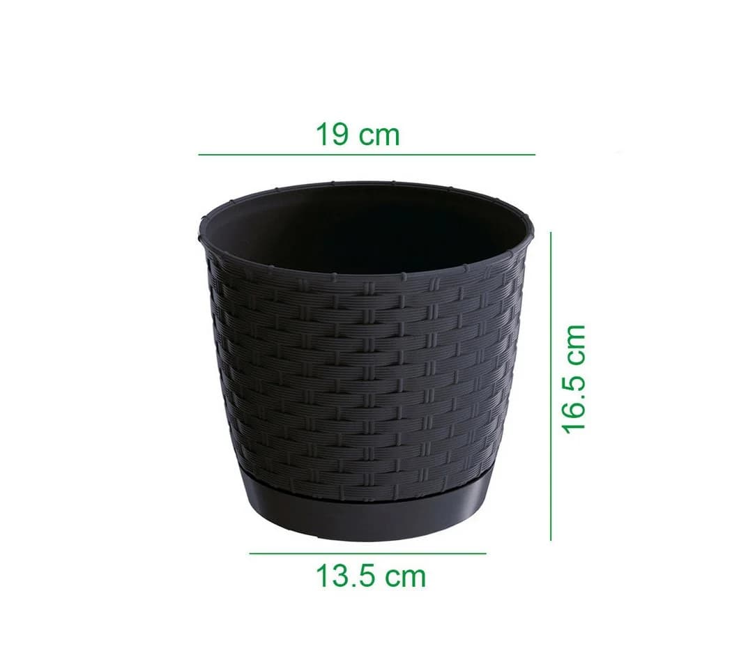 KAGM Blumentopf Übertopf mit Untersetzer Rattan-Optik Anthrazit