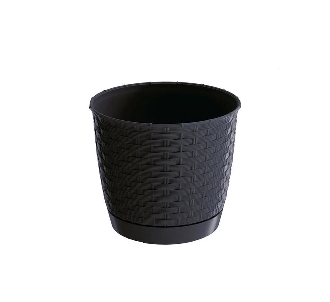 KAGM Blumentopf Übertopf mit Untersetzer Rattan-Optik Anthrazit - Bild 2
