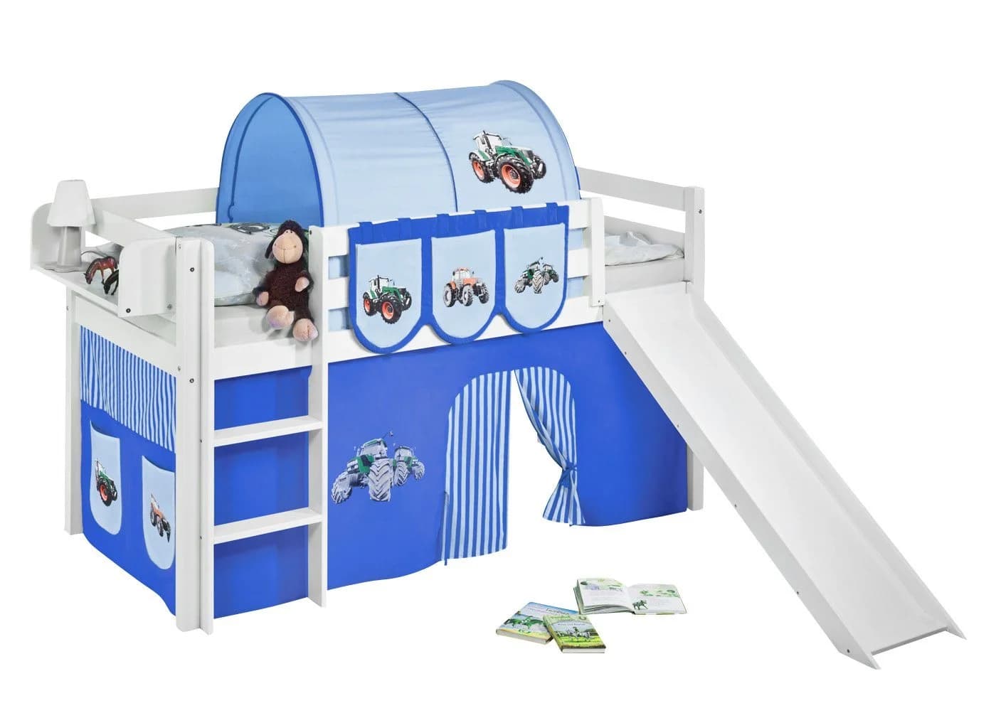 Lilokids Hochbett JELLE Trecker mit Rutsche und Vorhang