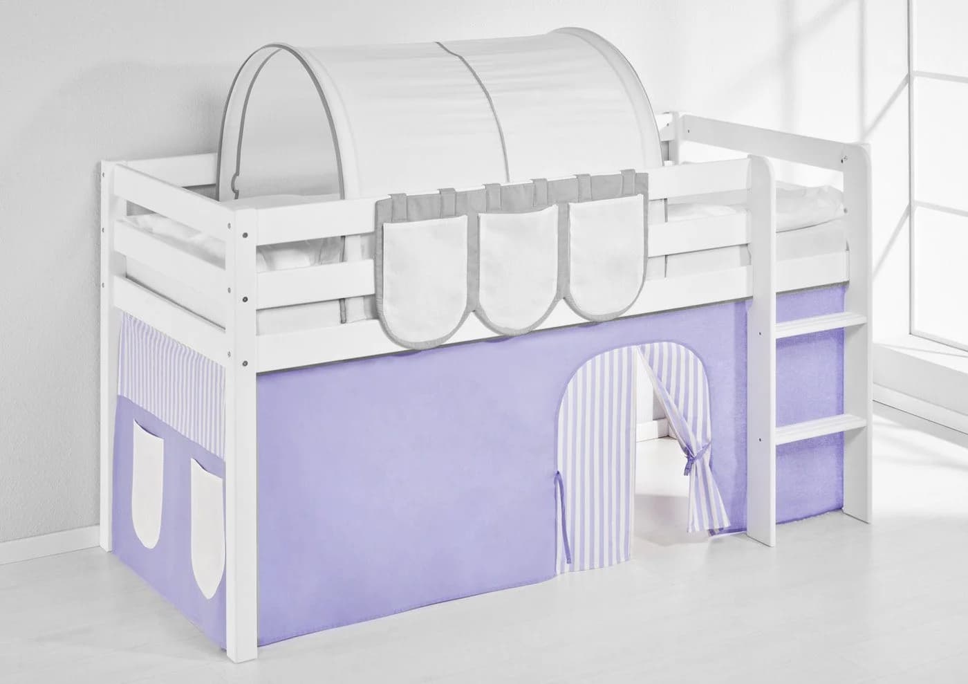 Lilokids Bettvorhang LILA BEIGE gestreift für Hochbett & Etagenbett