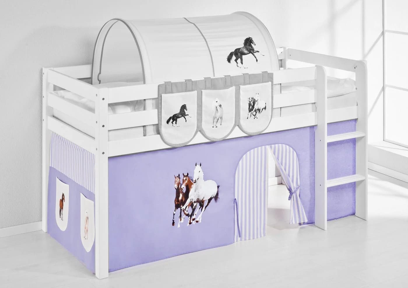 Lilokids Bettvorhang Pferde Lila/Beige für Hochbett - Bild 2