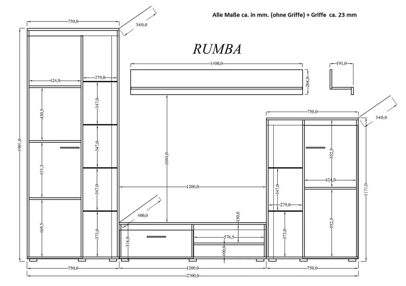 Küchen-Preisbombe Wohnwand Rumba 4-tlg. Sonoma Eiche matt - Bild 1