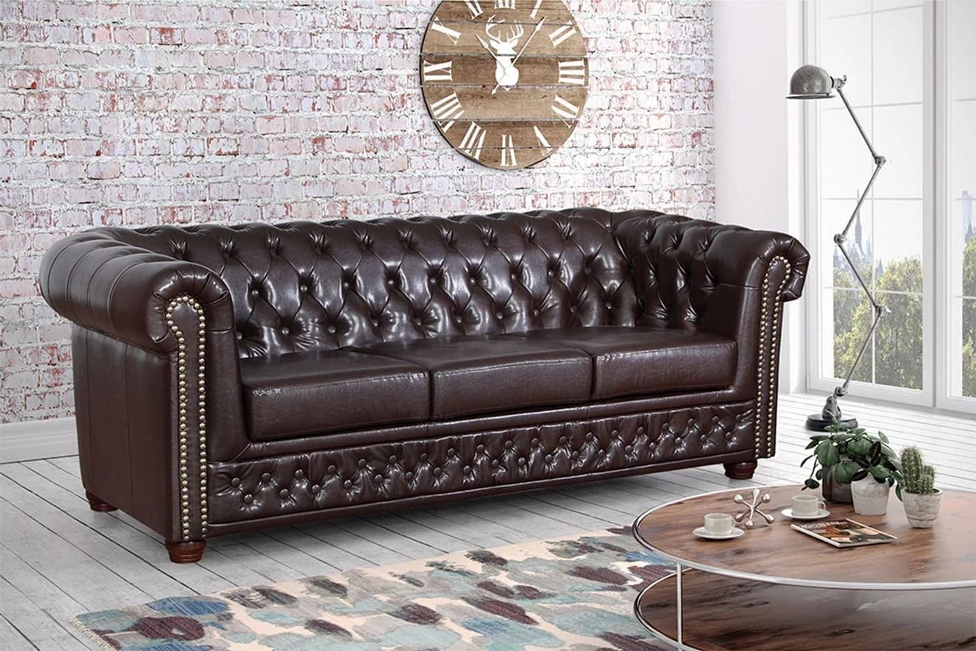 Küchen-Preisbombe Chesterfield Sofa 3-Sitzer Kunstleder Braun - Bild 2