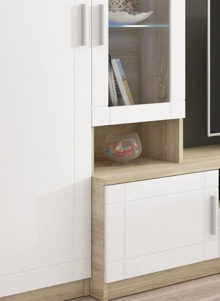 Küchen-Preisbombe Wohnwand Paris 4-tlg. Weiss + Eiche MDF - Bild 3