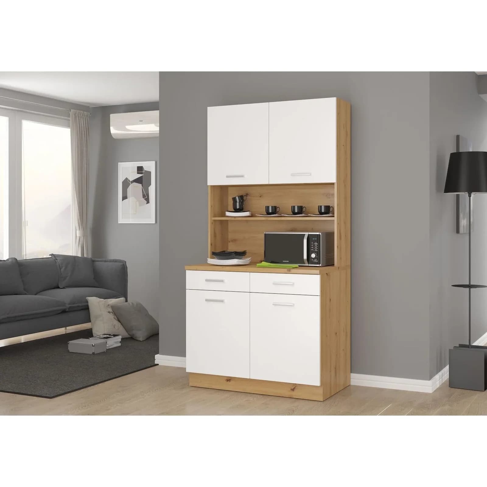 Buffet Küche Mario 100cm Weiss Eiche Artisan Modern