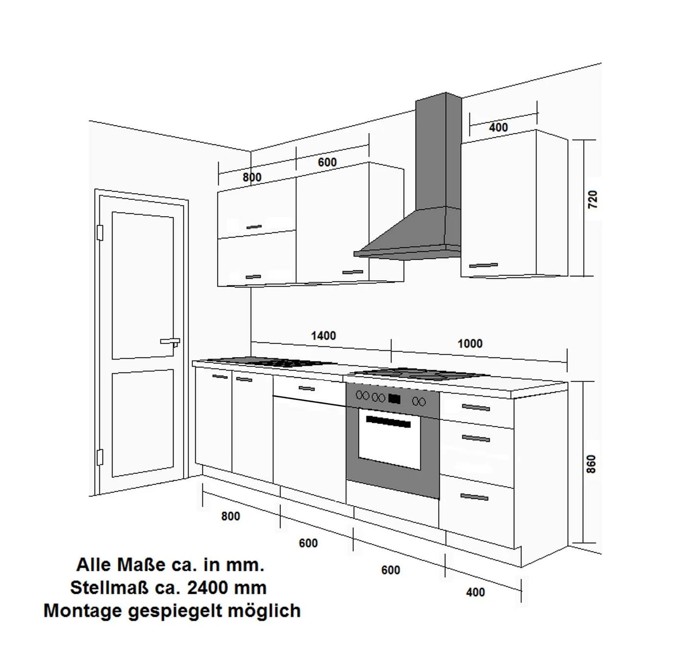 Küchenzeile VIGO 240 cm Grau Eiche Modern - Bild 2
