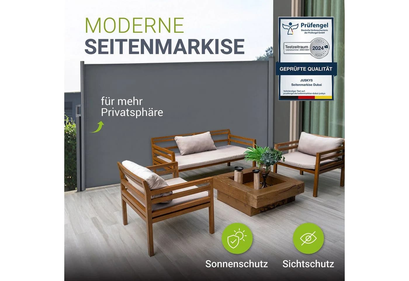 Juskys Seitenmarkise Dubai Anthrazit ausziehbar Sichtschutz - Bild 2