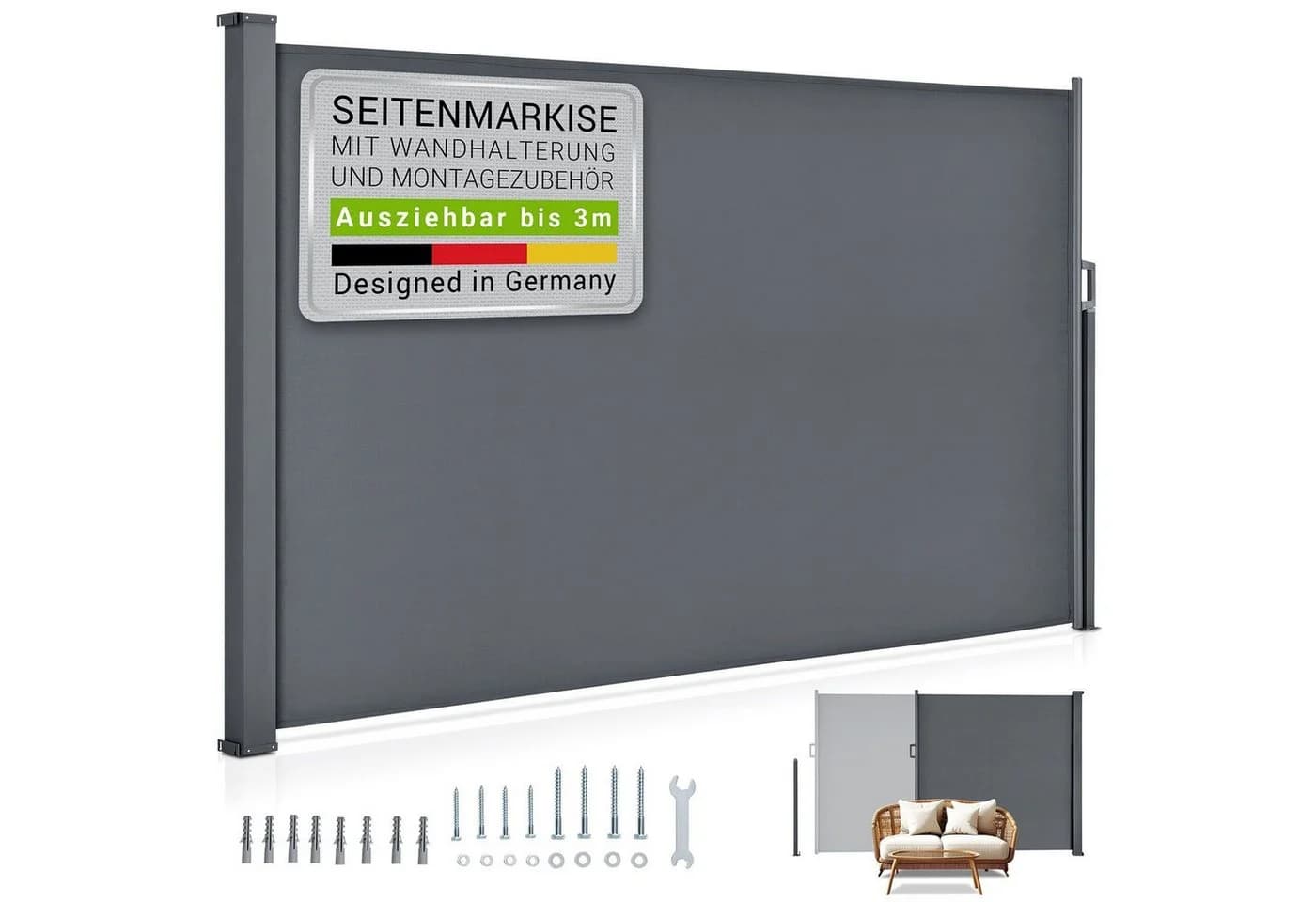 Juskys Seitenmarkise Dubai Anthrazit ausziehbar Sichtschutz - Bild 3
