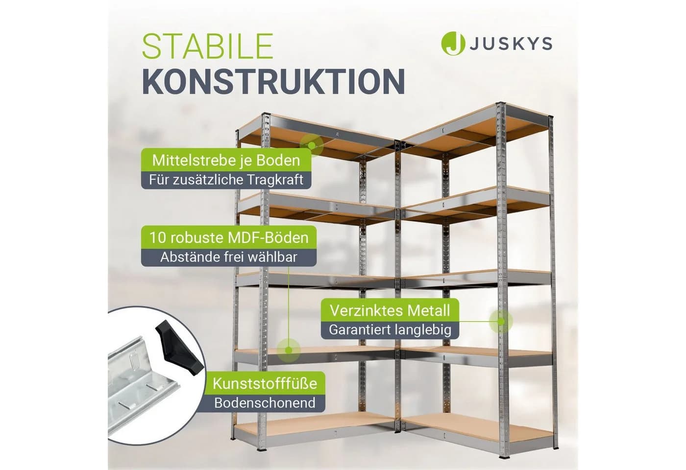 Juskys Schwerlastregal Basic 2-tlg. Verzinktes Metallregal mit 10 Böden - Bild 2