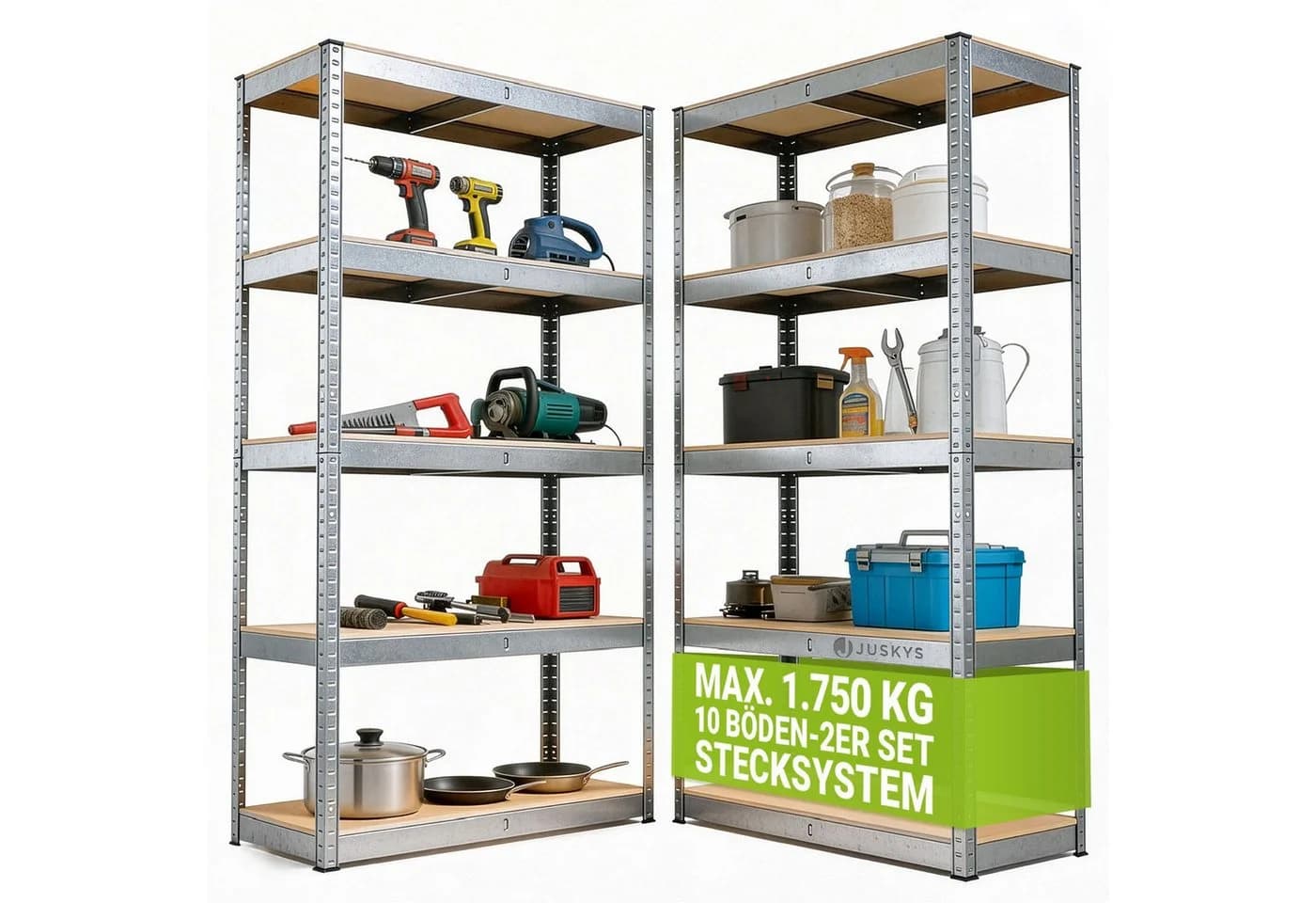 Juskys Schwerlastregal Basic 2-tlg. Verzinktes Metallregal mit 10 Böden - Bild 3