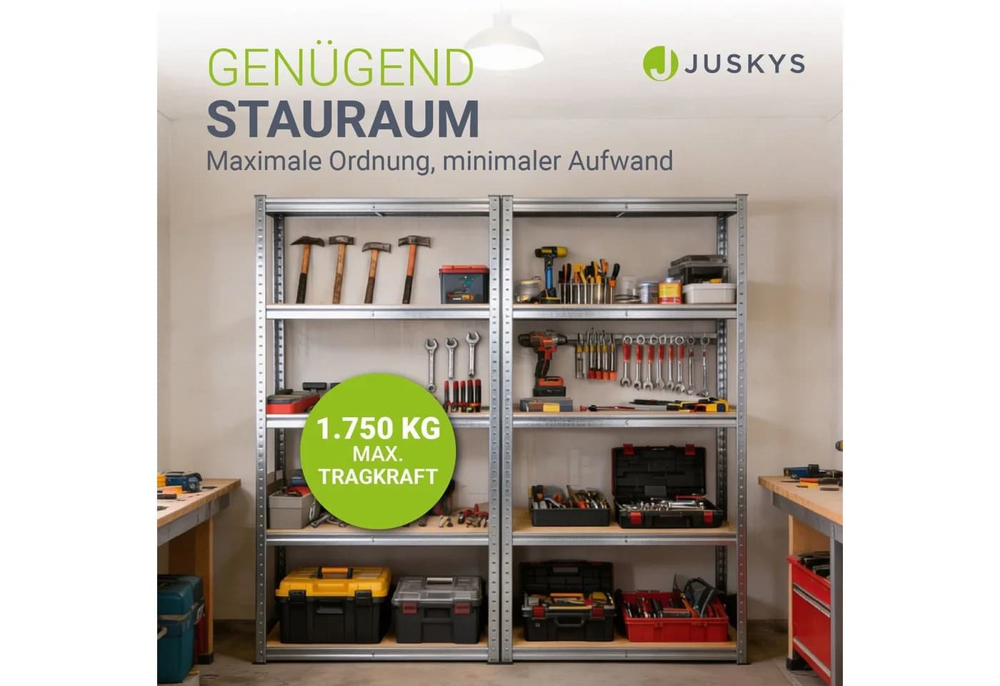 Juskys Schwerlastregal Basic 2-tlg. Verzinktes Metallregal mit 10 Böden - Bild 5