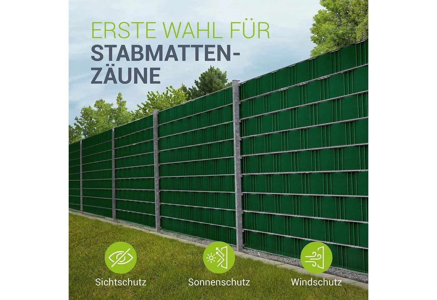 Juskys PVC Sichtschutzstreifen Grün für Doppelstabmatten Zaun