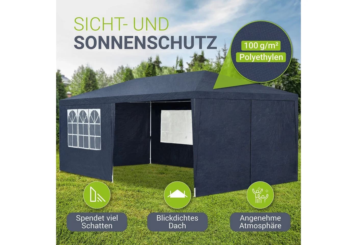 Juskys Partyzelt 3x6 m Blau mit 6 Seitenteilen - Bild 4