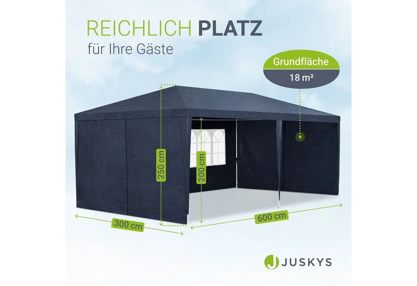 Juskys Partyzelt 3x6 m Blau mit 6 Seitenteilen - Bild 5