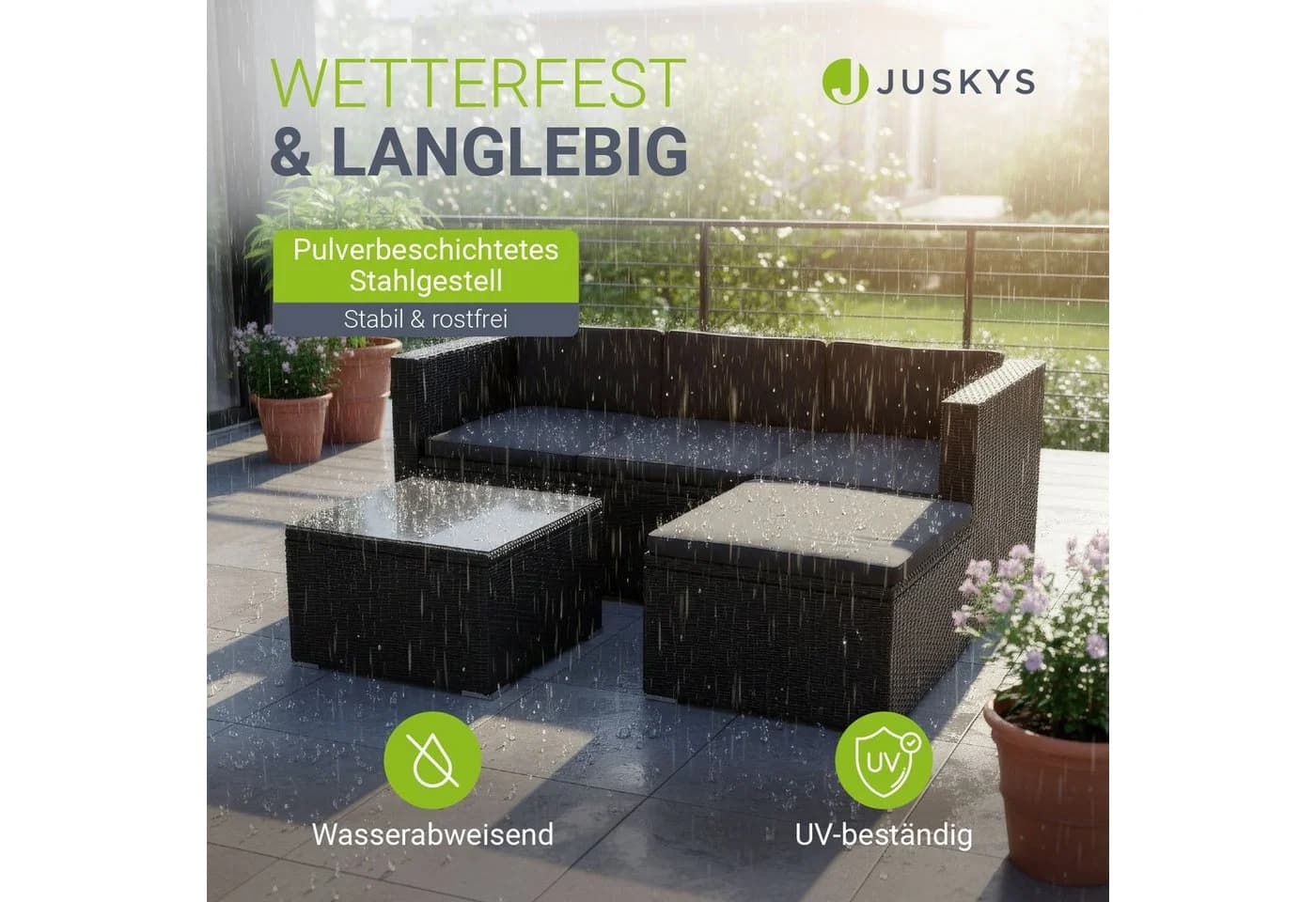 Juskys Gartenlounge-Set Punta Cana M Schwarz Grau Polyrattan - Bild 2