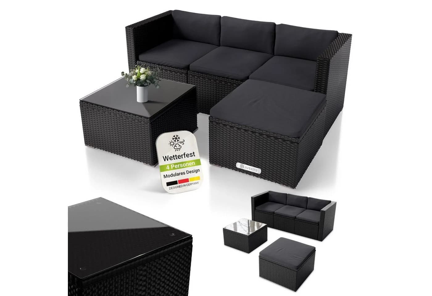 Juskys Gartenlounge-Set Punta Cana M Schwarz Grau Polyrattan - Bild 3