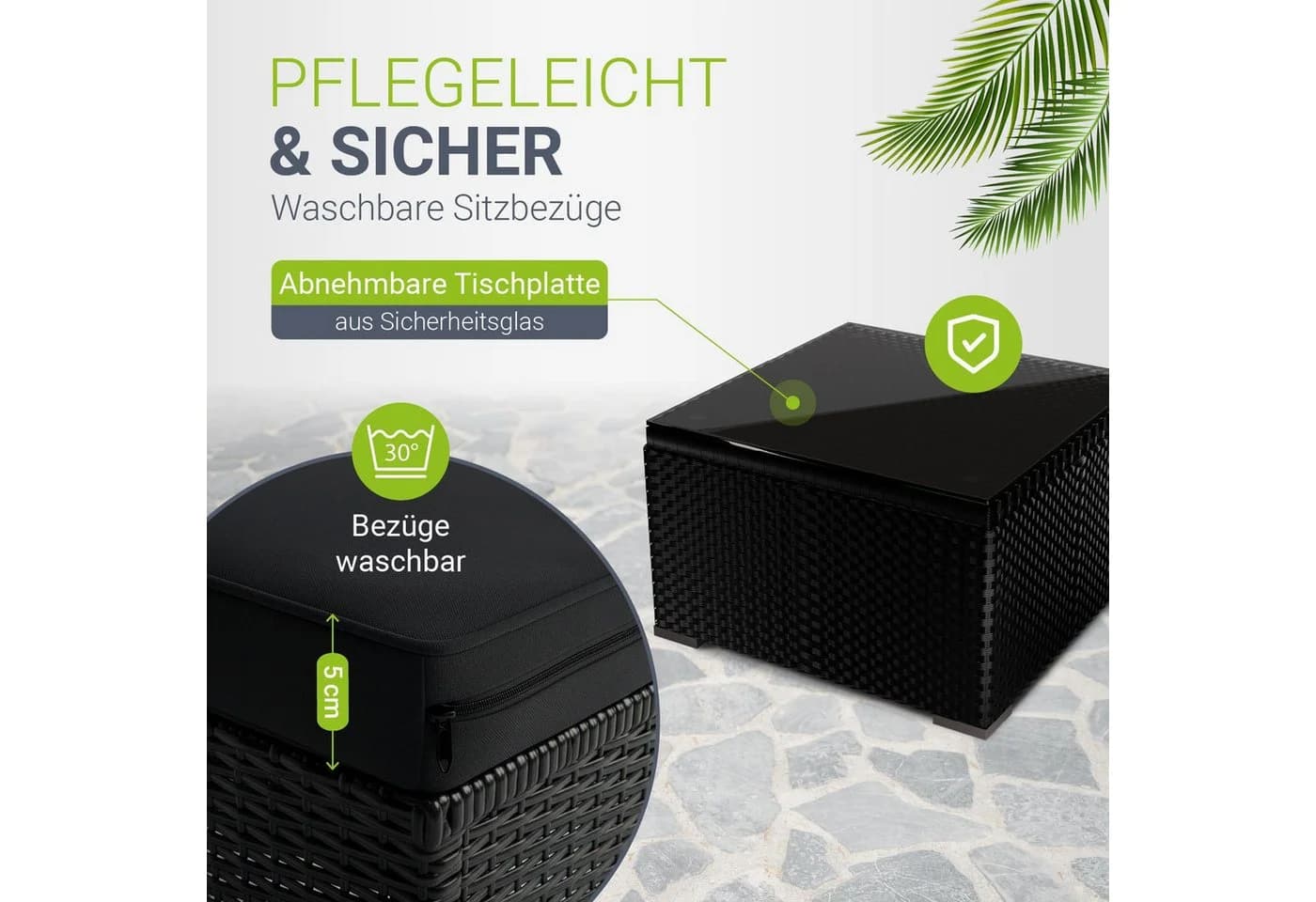 Juskys Gartenlounge-Set Punta Cana M Schwarz Grau Polyrattan - Bild 4
