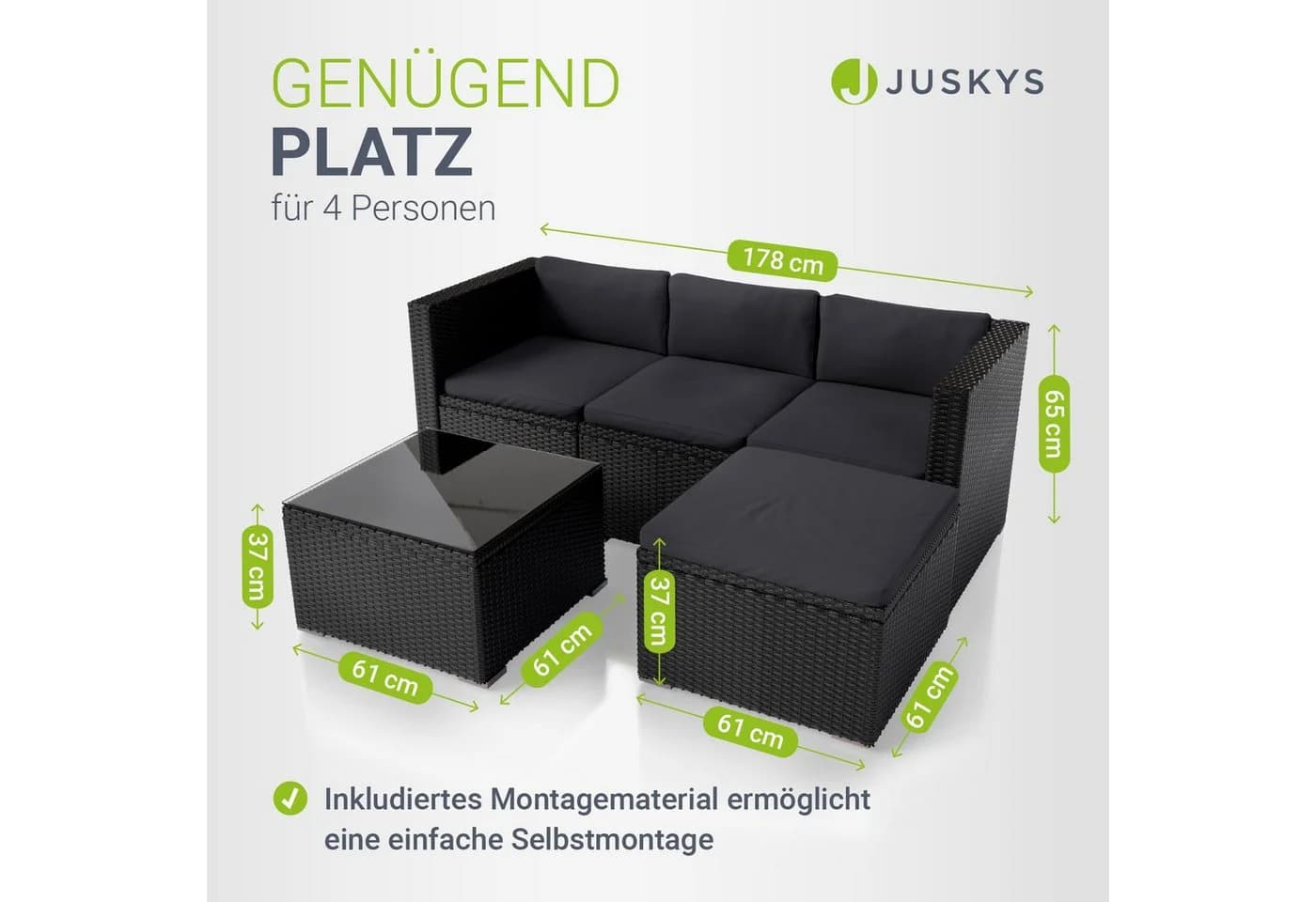 Juskys Gartenlounge-Set Punta Cana M Schwarz Grau Polyrattan - Bild 5