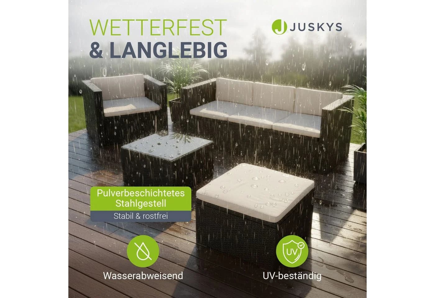 Juskys Gartenlounge-Set Punta Cana Schwarz Beige Polyrattan