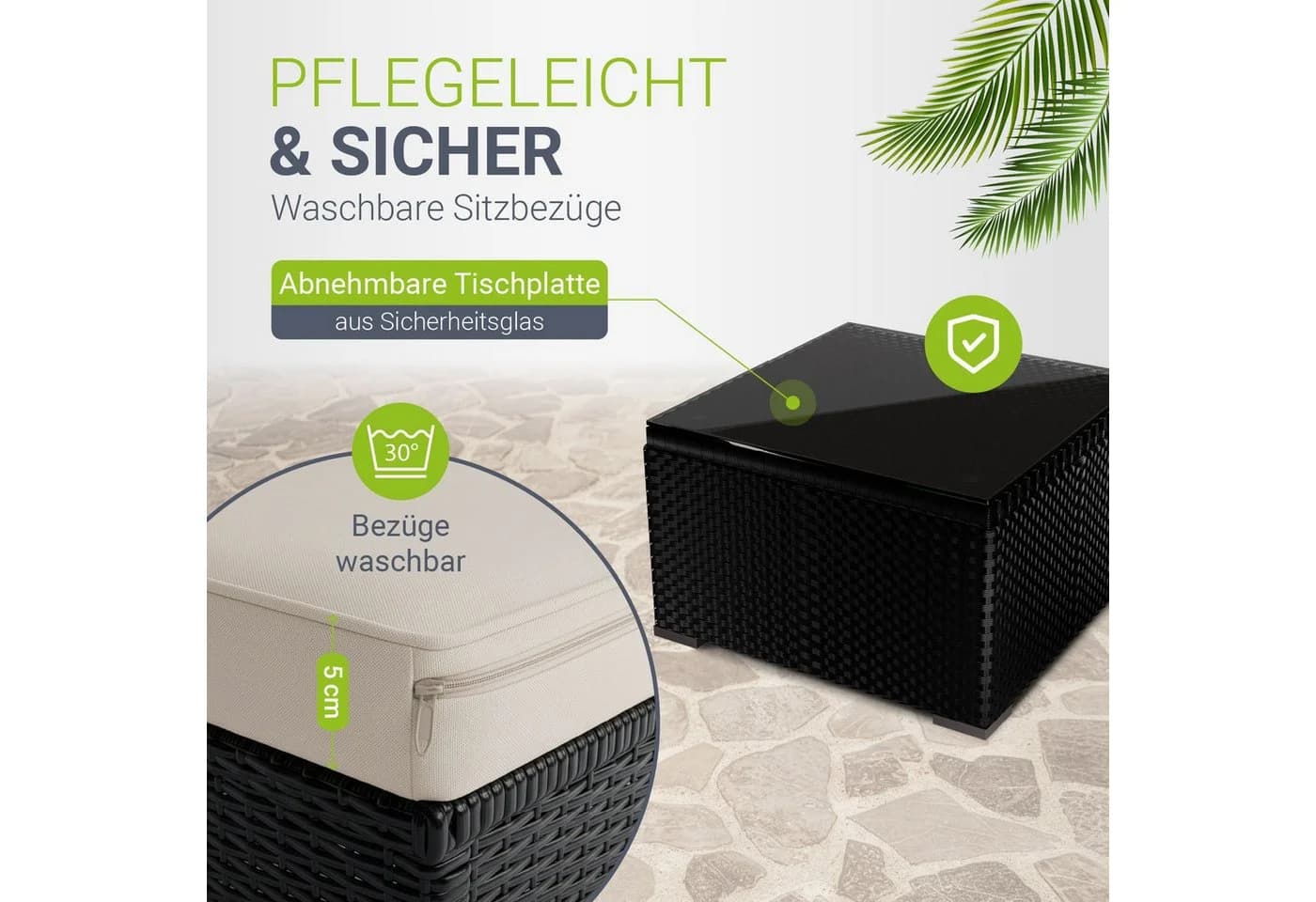Juskys Gartenlounge-Set Punta Cana Schwarz Beige Polyrattan - Bild 3