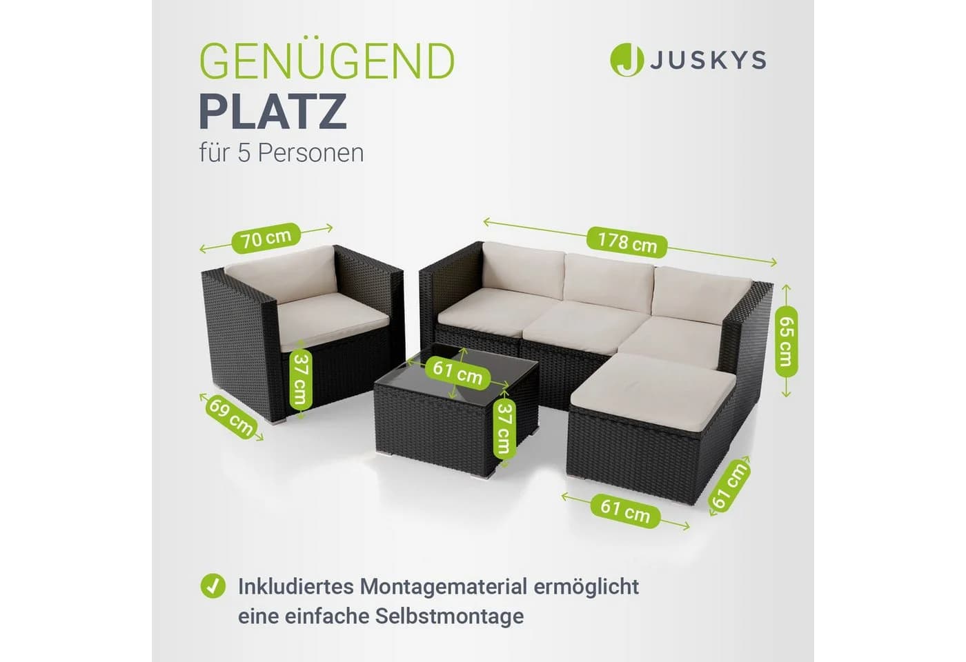 Juskys Gartenlounge-Set Punta Cana Schwarz Beige Polyrattan - Bild 4