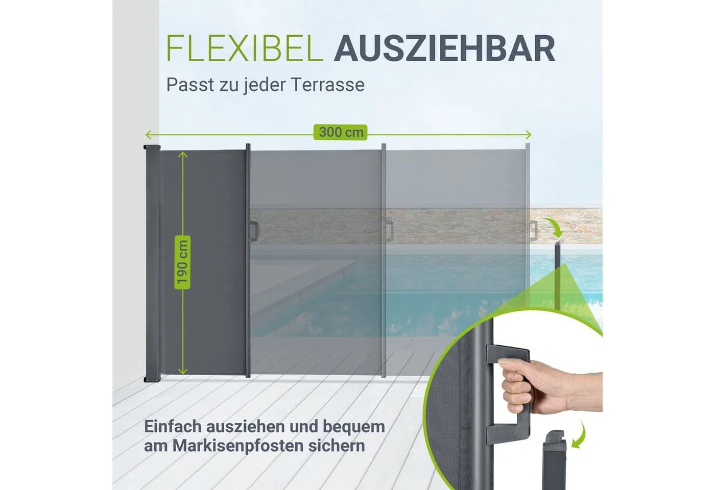 Juskys Seitenmarkise Dubai 300x190 cm ausziehbar blickdicht anthrazit - Bild 4