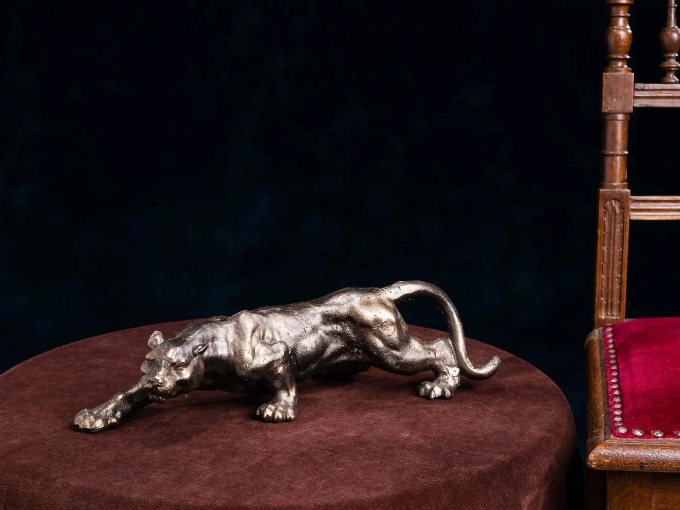 Aubaho Dekofigur Panther Leopard Jaguar Skulptur Gusseisen Bronze Optik