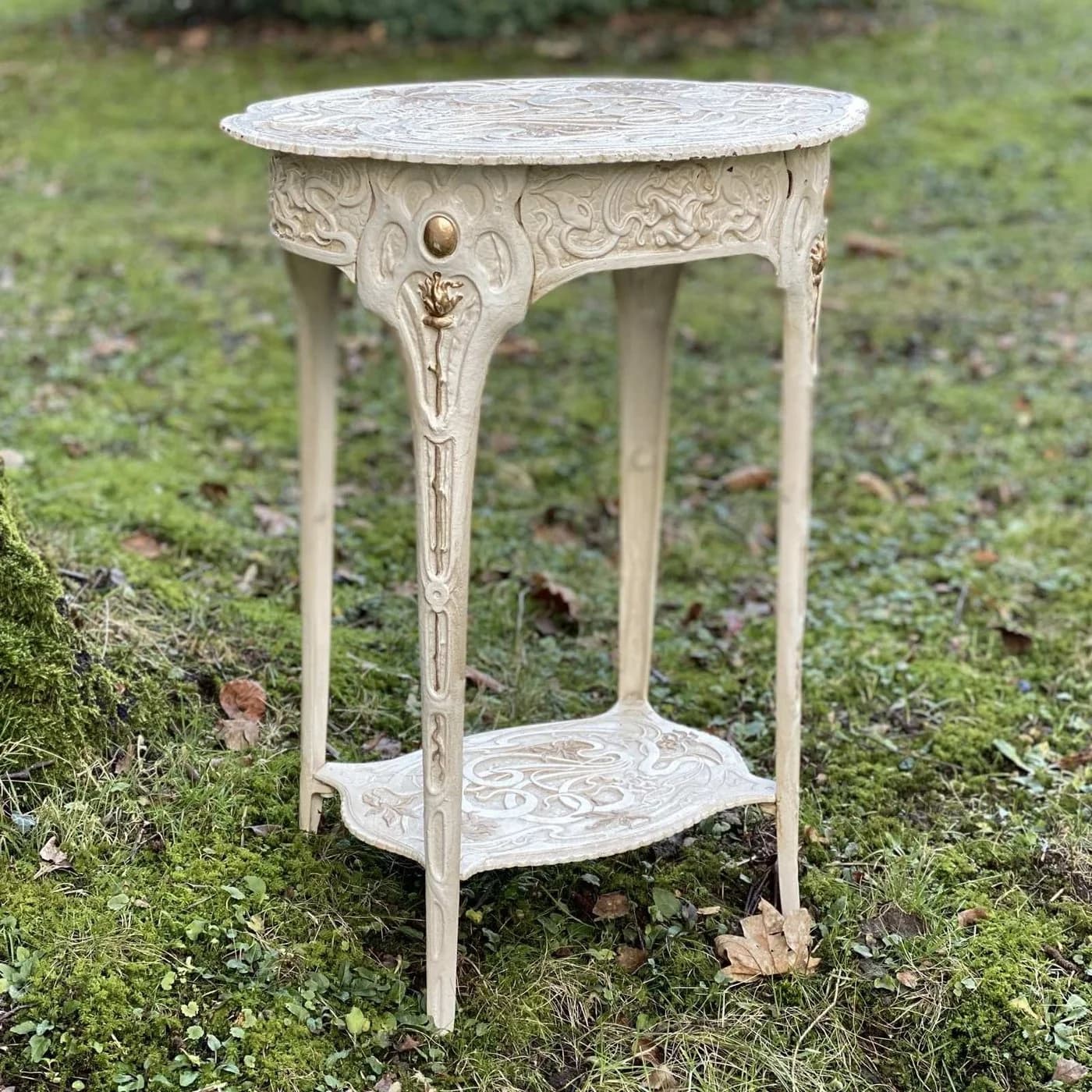 Aubaho Beistelltisch Art Nouveau Antik-Stil Gusseisen Weiß