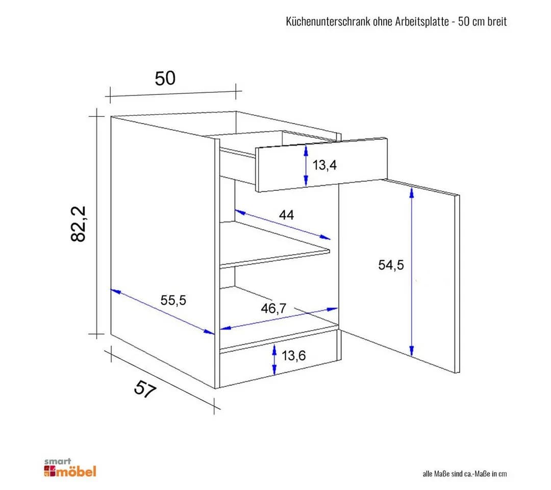 Flex-Well Küchenunterschrank Weiß 50 cm ohne Arbeitsplatte - Bild 4
