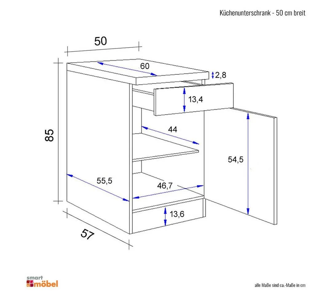 Flex-Well Küchenunterschrank 50 cm Weiß Toska mit Arbeitsplatte - Bild 5